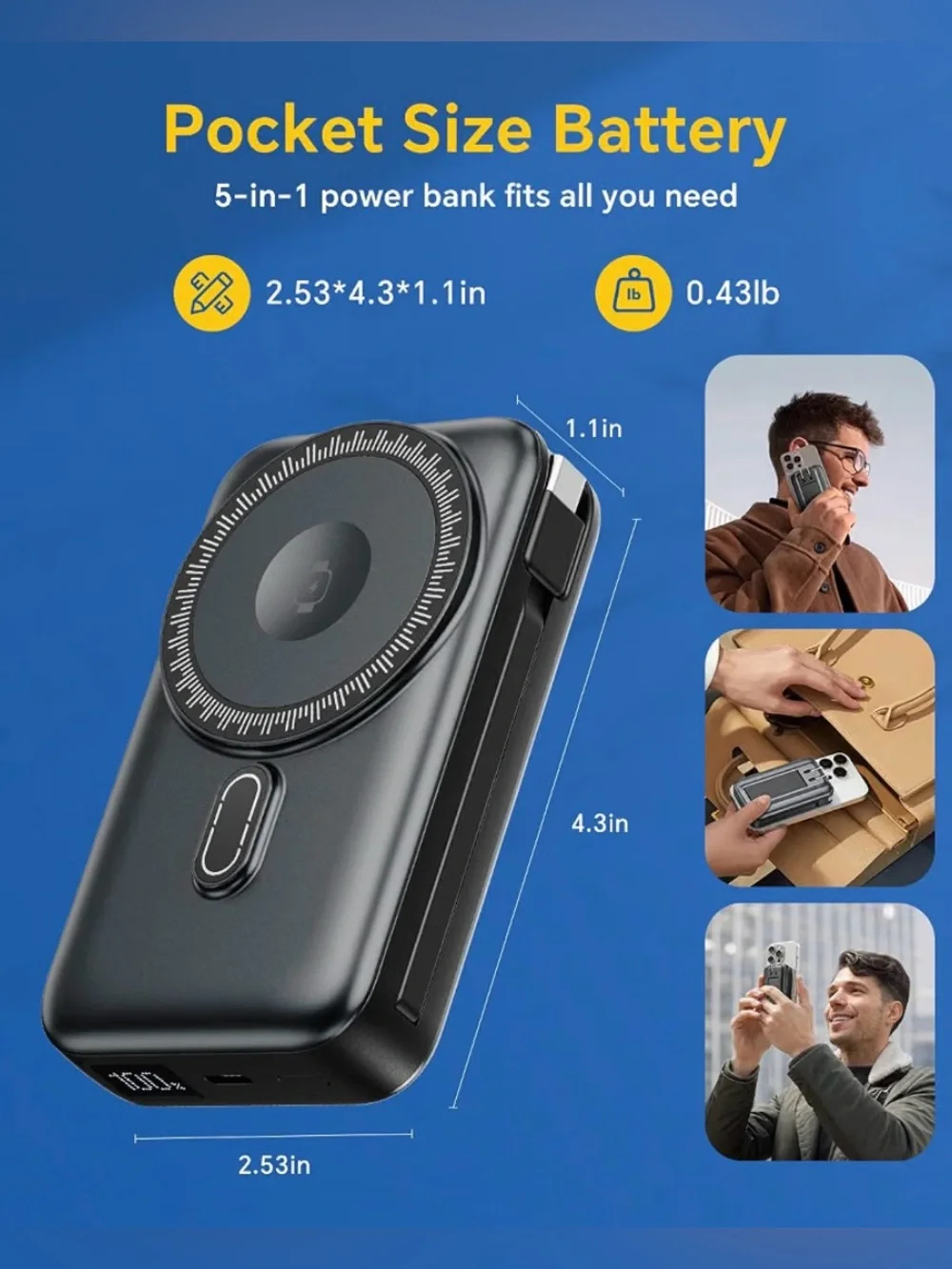 Magnetic Battery Pack Real Capacity 10000mAh, 22.5W Fast Charging Portable Charg